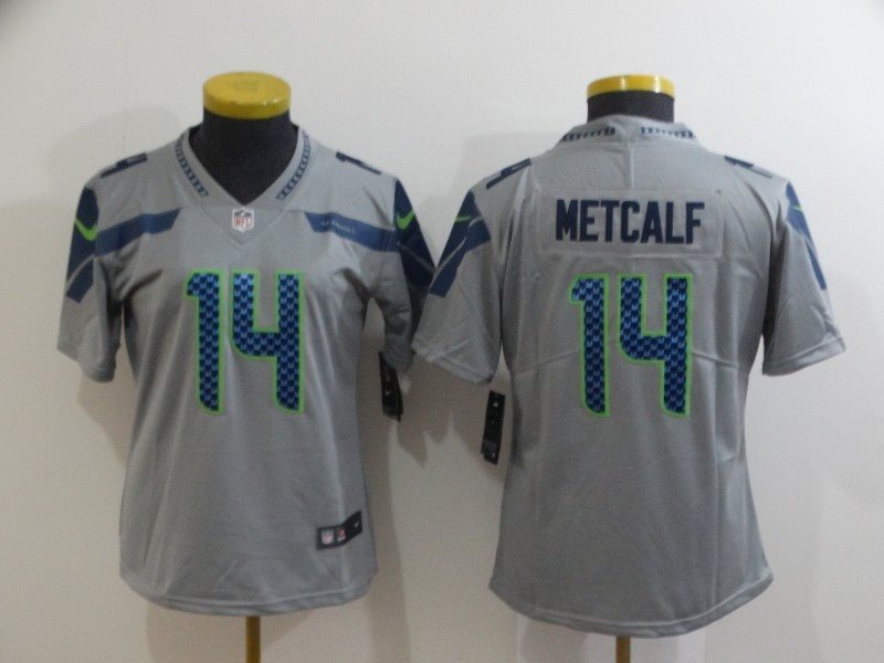 Nike Seahawks 14 D.K. Metcalf Gray Vapor Untouchable Limited Women Jersey
