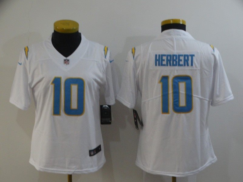 Nike Chargers 10 Justin Herbert White Vapor Untouchable Limited Women Jersey