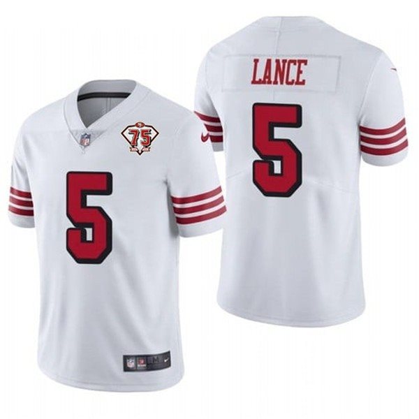 Nike 49ers 5 Trey Lance White 75th Anniversary Color Rush Limited Men Jersey