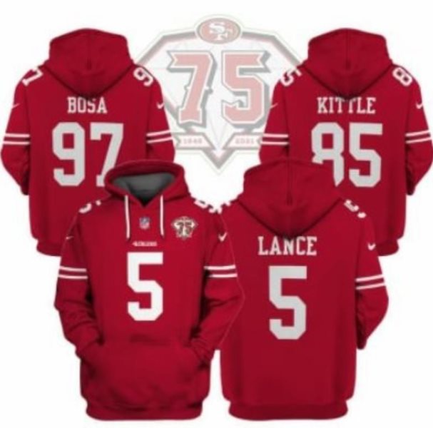 NFL 49ers Red 75th 2021 Stitched New Hoodie(remark the one request on order comments)