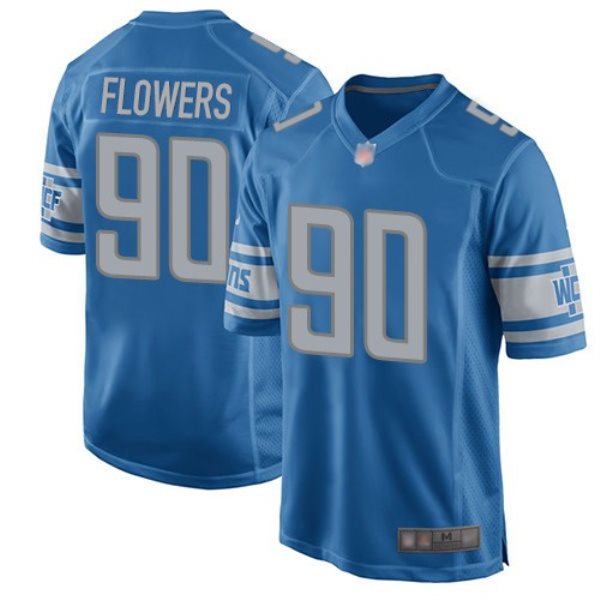 NFL Lions 90 Trey Flowers Blue Game Men Jersey