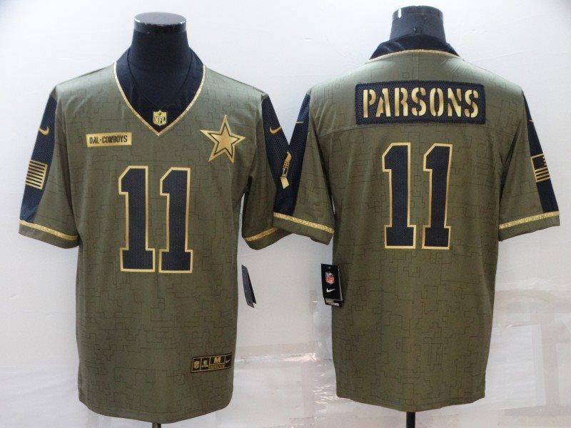 Nike Cowboys 11 Micah Parsons 2021 Olive Gold Salute To Service Limited Men Jersey