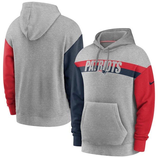 NFL Patriots Heathered Gray Fan Gear Heritage Tri-Blend Pullover Hoodie