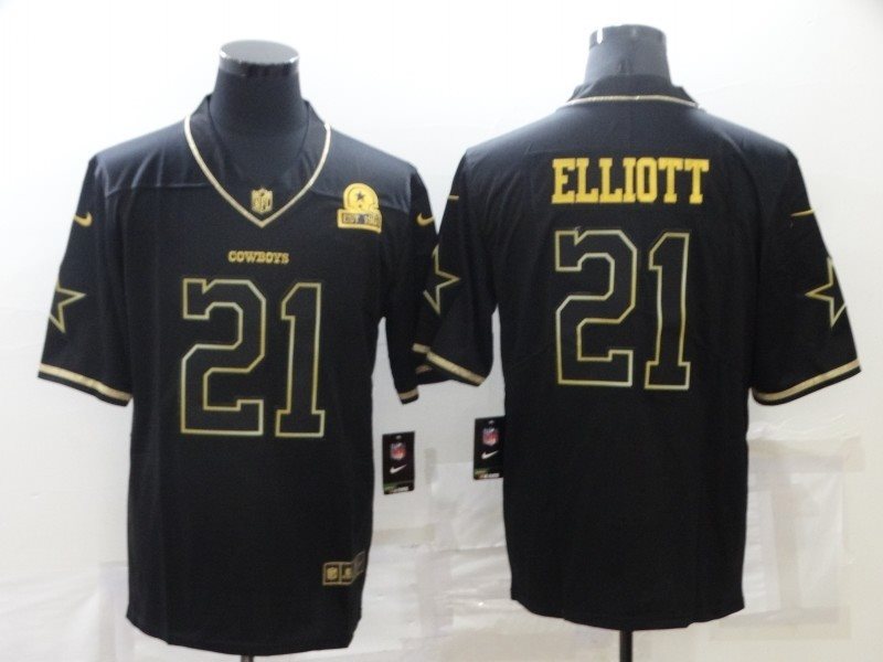 Nike Cowboys 21 Ezekiel Elliott Black Gold With Est 1960 Patch Vapor Limited Men Jersey