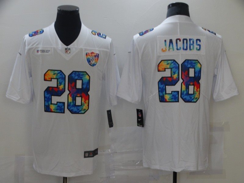 Nike Raiders 28 Josh Jacobs Rainbow White Limited Men Jersey