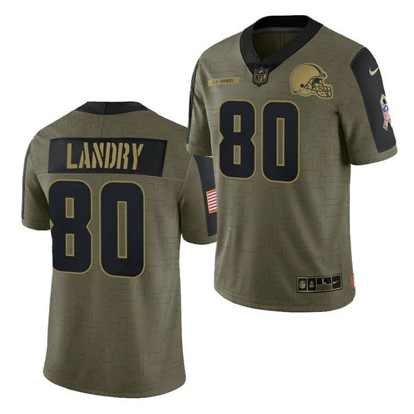 Nike Cleveland Browns 80 Jarvis Landry 2021 Olive Salute To Service Limited Men Jersey
