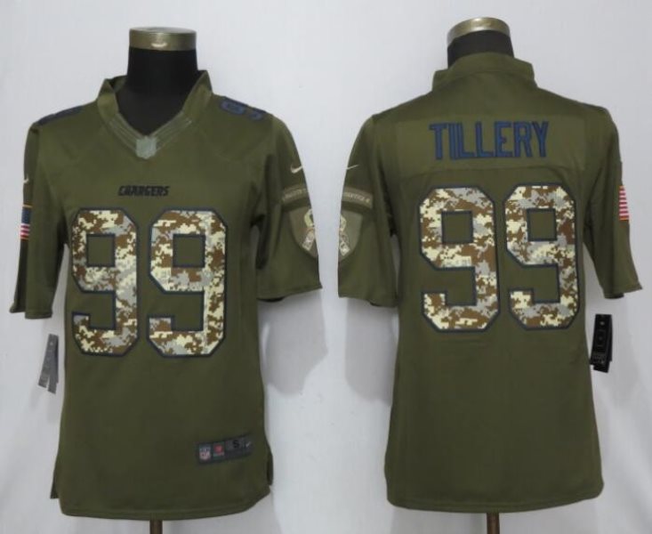 Nike Chargers 99 Jerry Tillery Olive Camo Salute to Service Limited Men Jersey