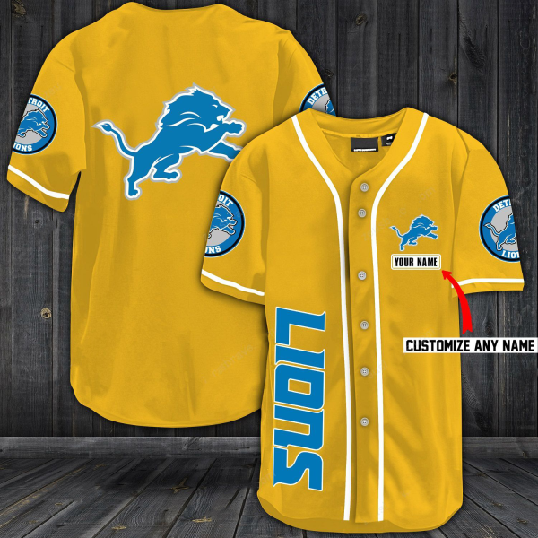 NFL Detroit Lions Baseball Yellow Customized Jersey