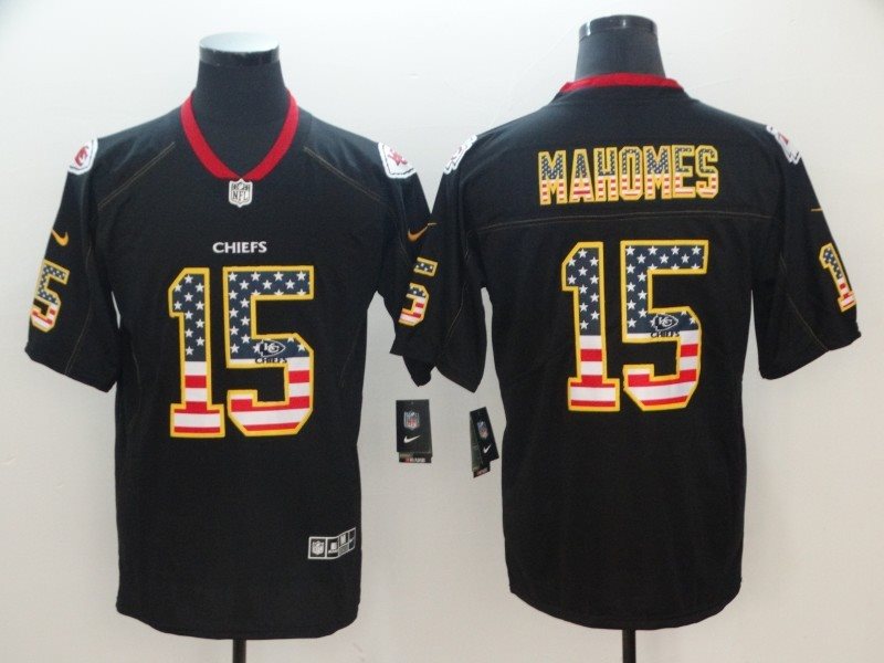 Nike Chiefs 15 Patrick Mahomes Black USA Flag Fashion Limited Men Jersey
