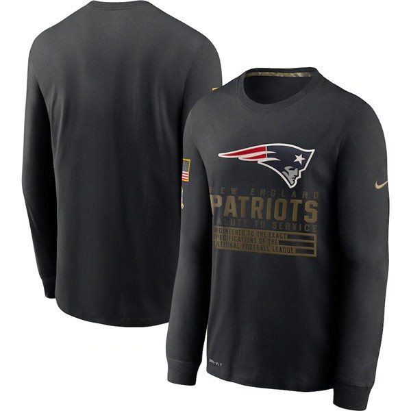NFL New England Patriots 2020 Black Salute To Service Sideline Performance Long Sleeve Hoodie