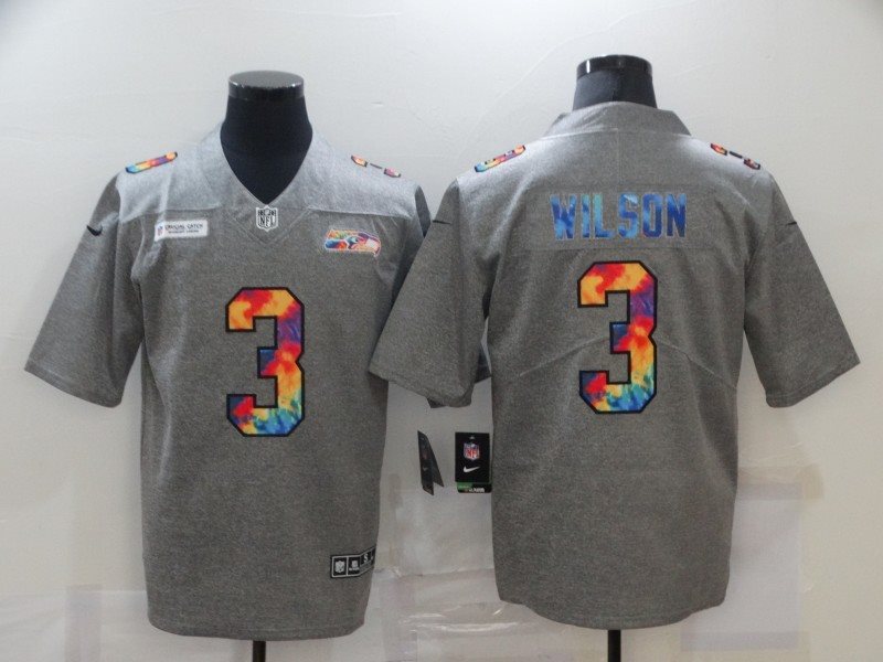 Nike Seahawks 3 Russell Wilson Rainbow Grey Limited Men Jersey