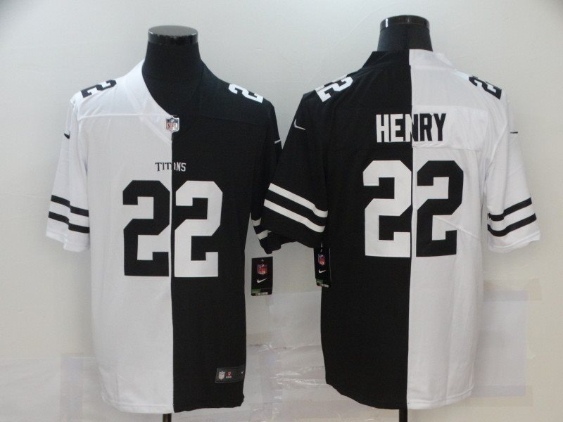 Nike Titans 22 Derrick Henry Black And White Split Vapor Limited Men Jersey