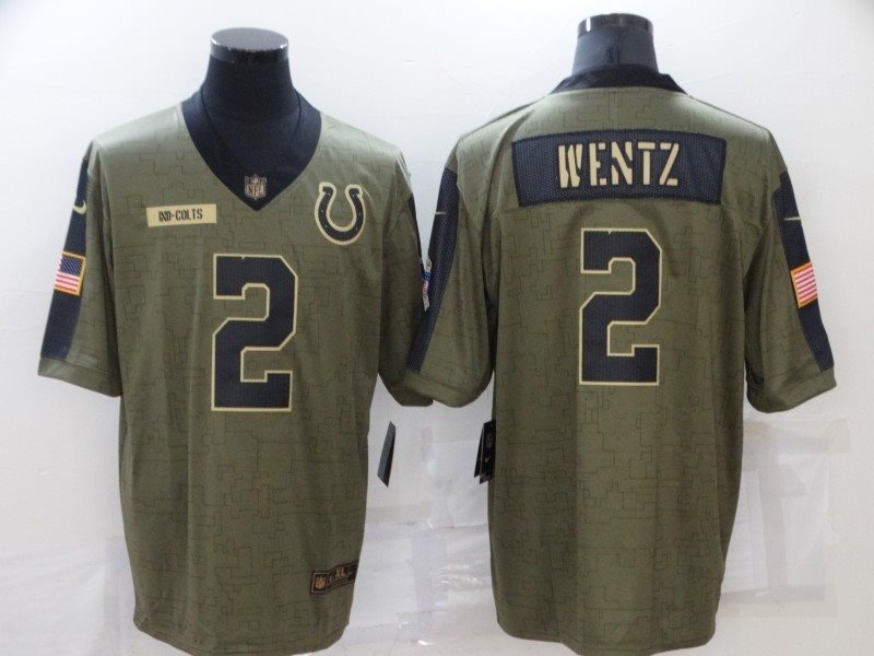 Nike Indianapolis Colts 2 Carson Wentz 2021 Olive Salute To Service Limited Men Jersey