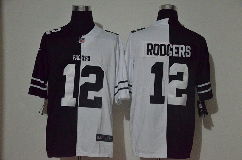 Nike Packers 12 Aaron Rodgers Black And White Split Vapor Limited Men Jersey