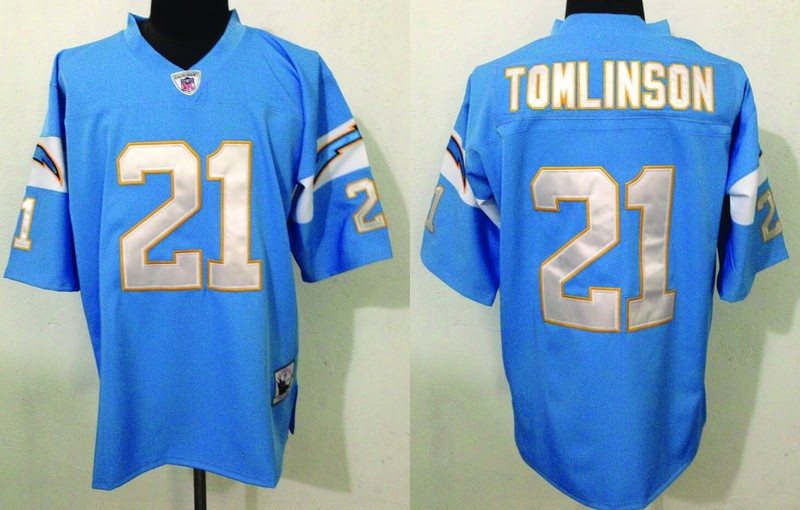 Mitchell&Ness San Diego Chargers No.21 LaDainian Tomlinson Baby Blue Throwback Men's Football Jersey
