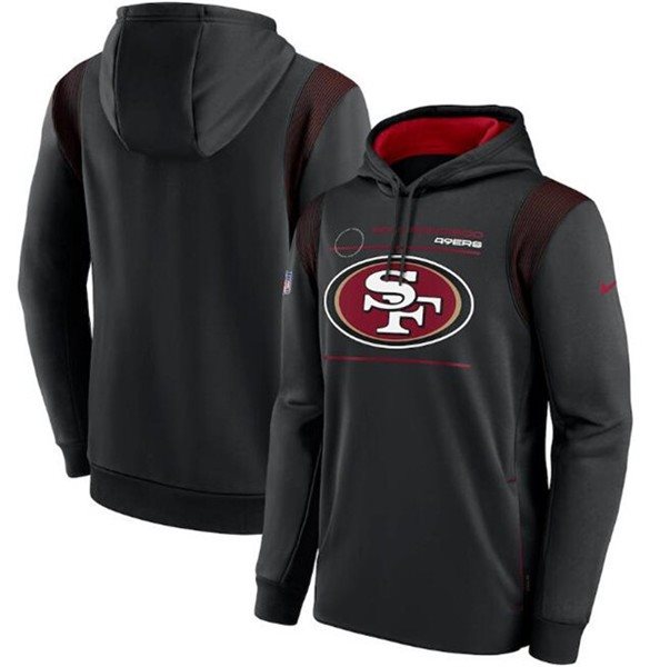 Men's San Francisco 49ers 2021 Black Sideline Logo Performance Pullover Hoodie