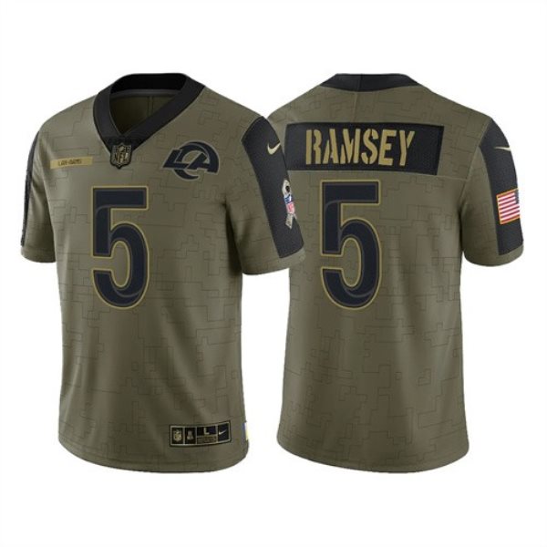 Nike Los Angeles Rams 5 Jalen Ramsey 2021 Olive Salute To Service Limited Men Jersey