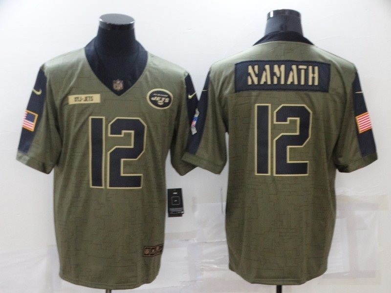 Nike New York Jets 12 Joe Namath 2021 Olive Salute To Service Limited Men Jersey