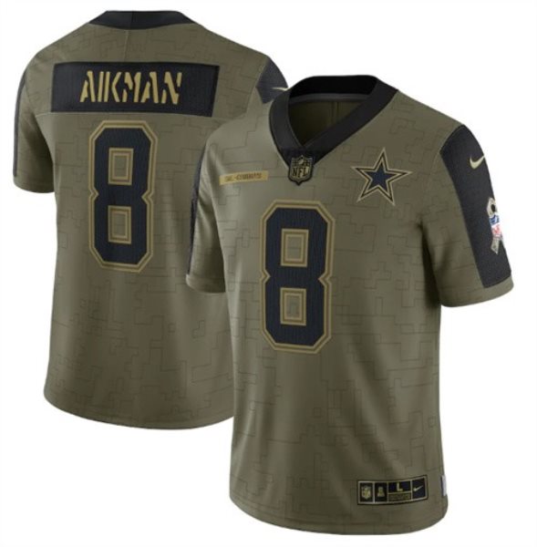 Nike Dallas Cowboys 8 Troy Aikman 2021 Olive Salute To Service Limited Men Jersey