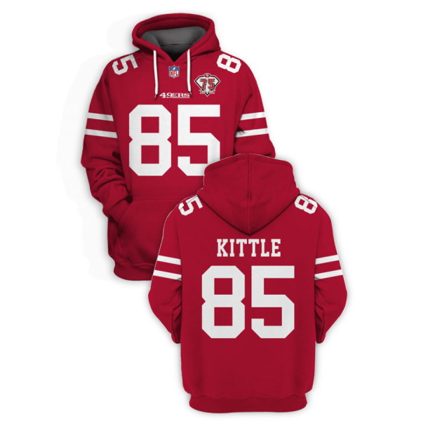 NFL 49ers 85 George Kittle Red 75th 2021 Stitched New Hoodie