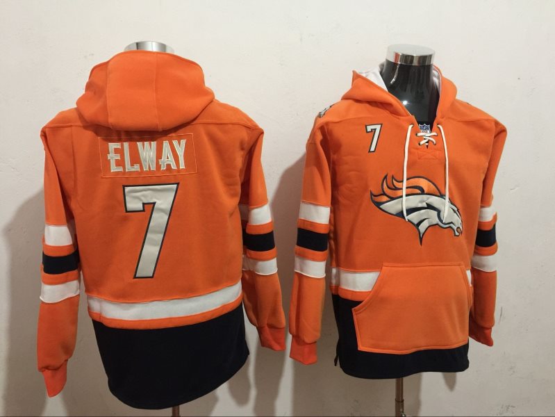 NFL Denver Broncos 7 John Elway Orange All Stitched Hooded Men Sweatshirt