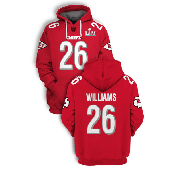 NFL Chiefs 26 Damien Williams Red 2021 Stitched New Hoodie