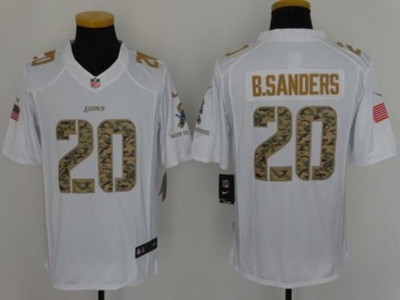 Nike NFL Lions 20 Barry Sanders White Salute to Service Limited Jersey