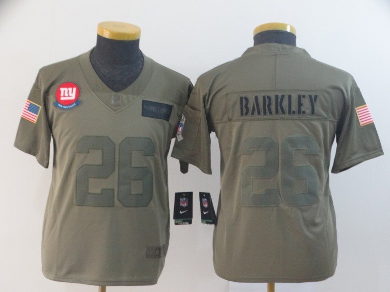 Nike Giants 26 Saquon Barkley Olive 2019 Salute To Service Limited Youth Jersey