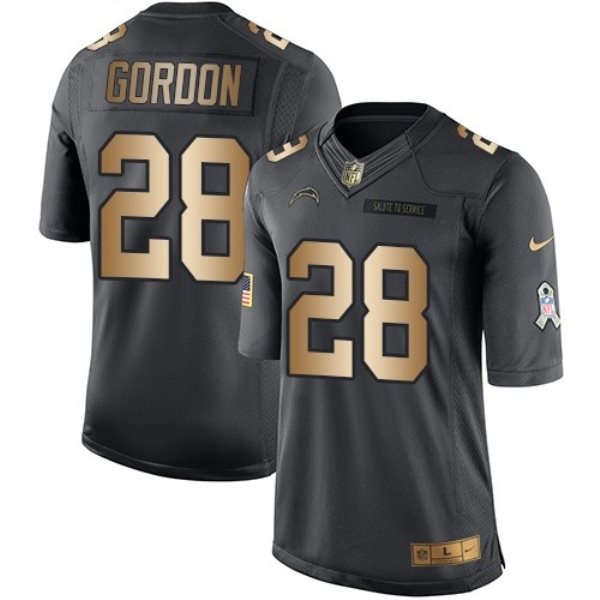 Nike Chargers 28 Melvin Gordon Anthracite Gold Salute to Service Limited Men Jersey