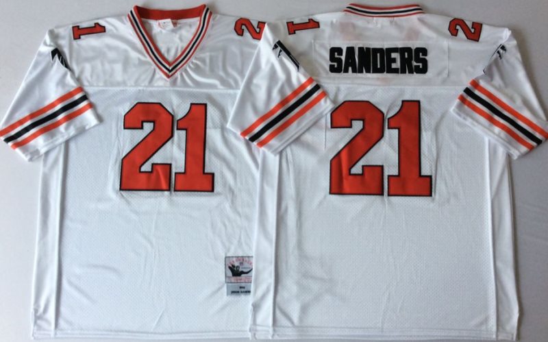NFL Falcons 21 Deion Sanders White 1989 M&N Throwback Men Jersey