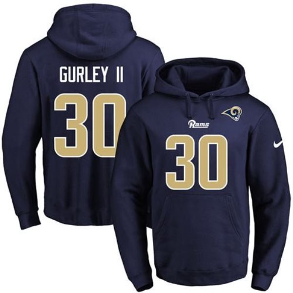 Nike NFL Rams 30 Todd Gurley II Navy Men Pullover Hoodie