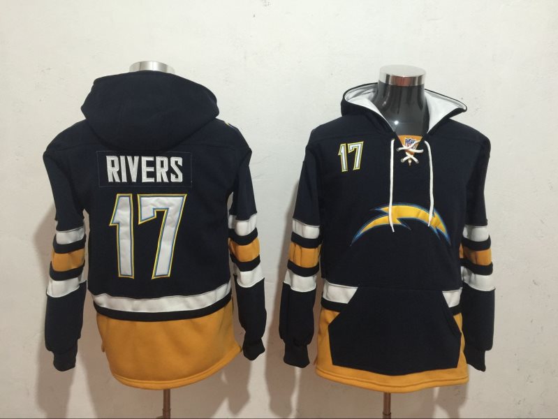 NFL Los Angeles Chargers 17 Philip Rivers Black All Stitched Hooded Men Sweatshirt