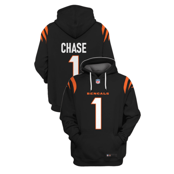 NFL Bengals 1 Ja'Marr Chase Black 2021 Stitched New Hoodie