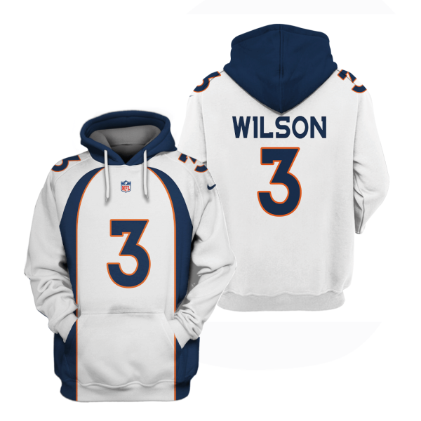 Nike Broncos 3 Russell Wilson White Hoodie