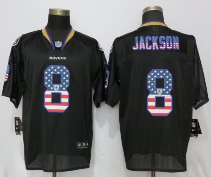 Nike Ravens 8 Lamar Jackson Black USA Flag Fashion Elite Men Jersey