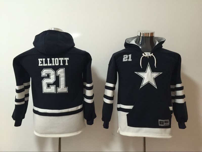 Nike Dallas Cowboys 21 Ezekiel Elliott Navy All Stitched Hooded Youth Sweatshirt