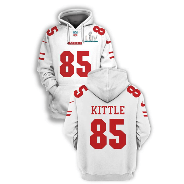 NFL 49ers 85 George Kittle White Super Bowl LIV 2021 Stitched New Hoodie