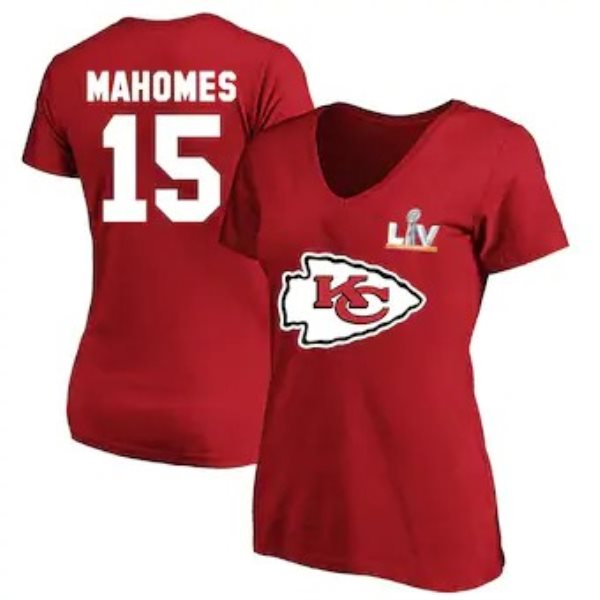 NFL Chiefs Patrick Mahomes Fanatics Branded Red Super Bowl LV Bound Plus Size Name & Number V-Neck Women T-Shirt