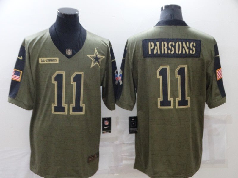 Nike Cowboys 11 Micah Parsons 2021 Gold Salute To Service Limited Men Jersey