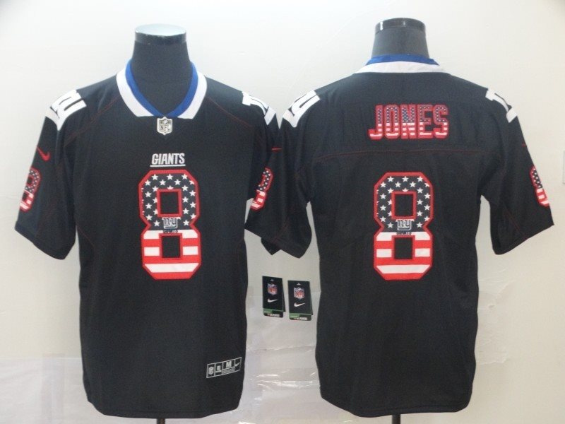 Nike Giants 8 Daniel Jones Black USA Flag Color Rush Limited Men Jersey