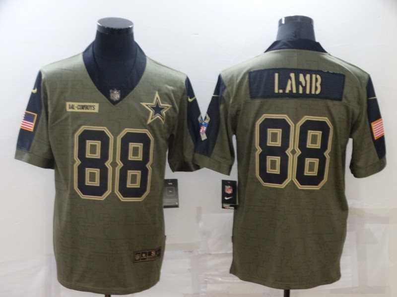 Nike Dallas Cowboys 88 CeeDee Lamb 2021 Olive Salute To Service Limited Men Jersey