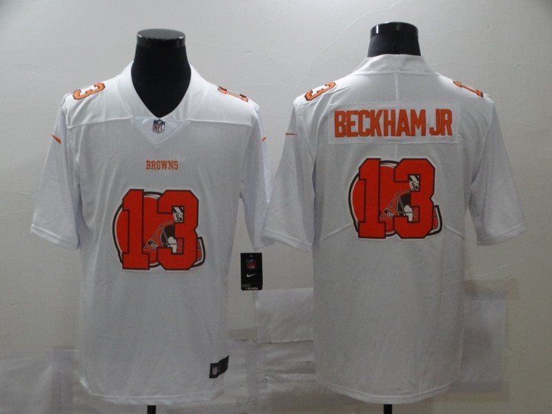 Nike Browns 13 Odell Beckham Jr. White Shadow Logo Limited Men Jersey