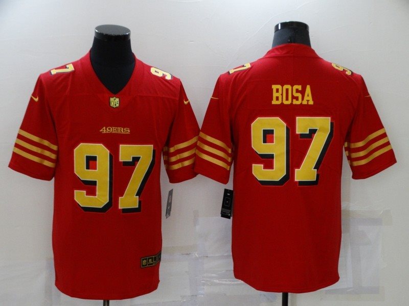Nike 49ers 97 Nick Bosa Red Gold Vapor Untouchable Limited Men Jersey