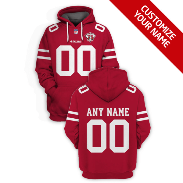 NFL 49ers Customized Red 75th 2021 Stitched New Hoodie