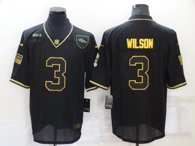 Nike Broncos 3 Russell Wilson Black Gold Vapor Limited Men Jersey