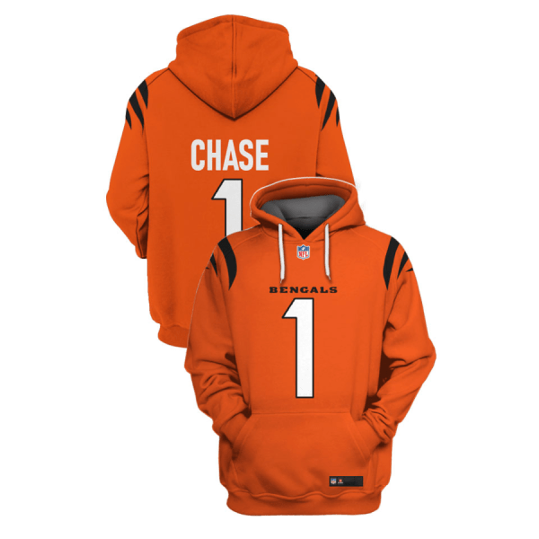 NFL Bengals 1 Ja'Marr Chase Orange 2021 Stitched New Hoodie