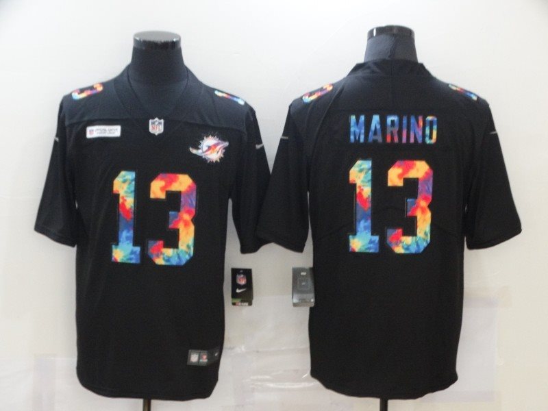 Nike Dolphins 13 Dan Marino Rainbow Black Limited Men Jersey