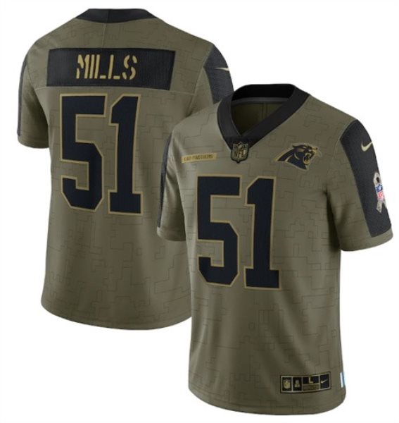 Nike Carolina Panthers 51 Sam Mills 2021 Olive Salute To Service Limited Men Jersey