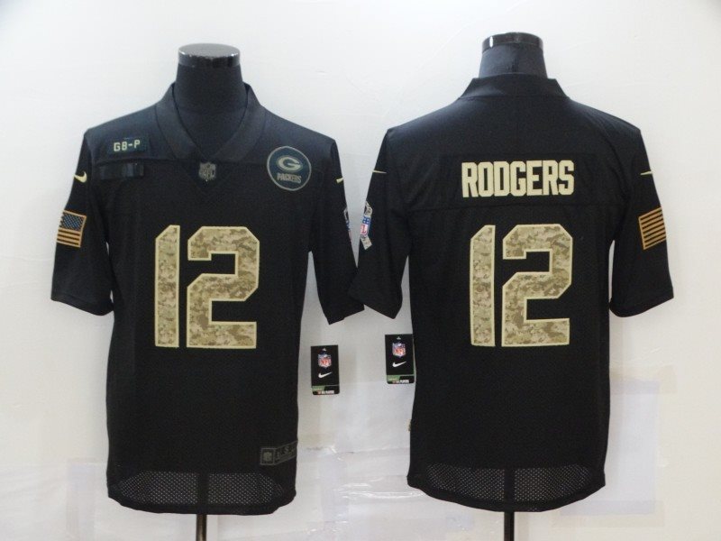 Nike Packers 12 Aaron Rodgers 2020 Black Camo Salute To Service Limited Men Jersey
