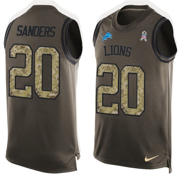 Nike Lions 20 Barry Sanders Olive Green Salute To Service Tank Top